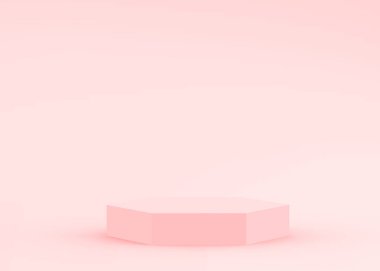 Soyut 3d pembe altıgen podyum minimum stüdyo arkaplanı. 3 boyutlu geometrik şekil çizimi. Kozmetik moda ve sevgililer günü ürünü. 
