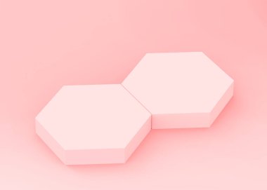 Soyut 3d pembe altıgen podyum minimum stüdyo arkaplanı. 3 boyutlu geometrik şekil çizimi. Kozmetik moda ve sevgililer günü ürünü. 