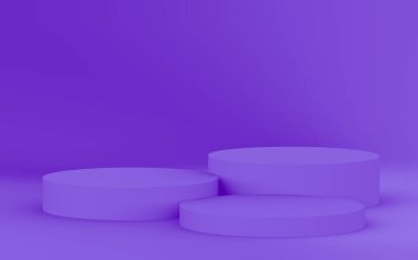 3d mor menekşe silindir podyum minimal stüdyo arka planı. Soyut 3d geometrik şekil çizimi. Kozmetik parfüm ürünleri için görünüm.