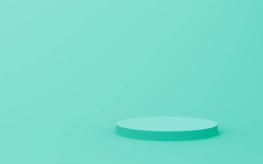 3D yeşil, parlak silindir podyum stüdyo arkaplanı. Soyut 3d geometrik şekil çizimi. Gıda için doğal ürün görüntüsü.