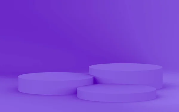 3D紫色圆柱形讲台最小工作室背景 摘要三维几何形体图解绘制 化妆品香水时尚产品的展示 — 图库照片