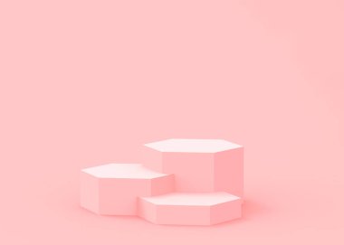 Soyut 3d pembe altıgen podyum minimum stüdyo arkaplanı. 3 boyutlu geometrik şekil çizimi. Kozmetik moda ve sevgililer günü ürünü. 