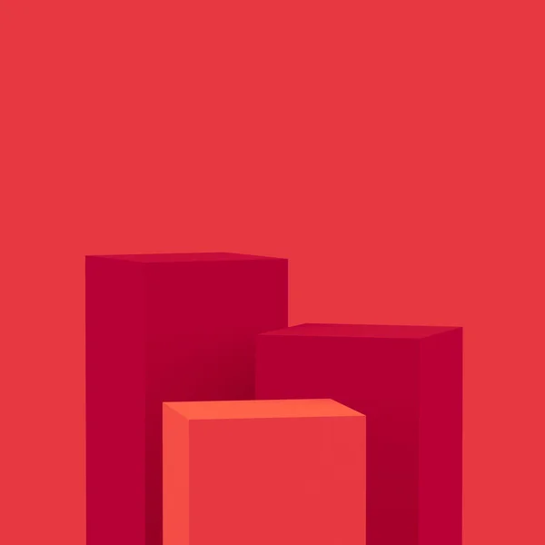 Cubes Rouges Podium Carré Fond Studio Minimal Illustration Abstraite Objet — Photo