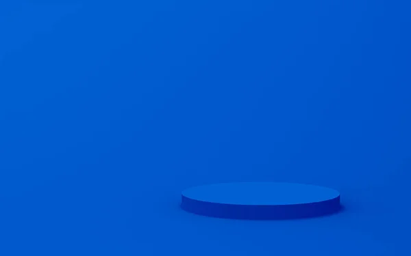 3D蓝色圆筒讲台最小工作室背景 摘要三维几何形体图解绘制 技术产品的展示 — 图库照片