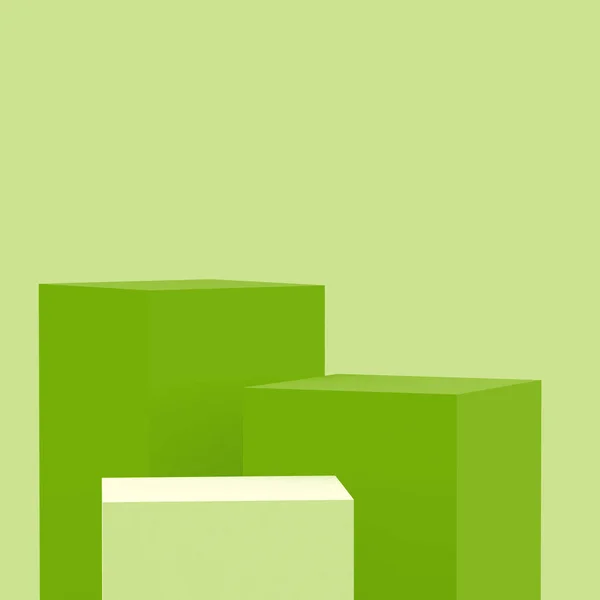 Zelené Kostky Čtvercové Pódium Minimální Studio Pozadí Abstraktní Vykreslení Geometrického — Stock fotografie