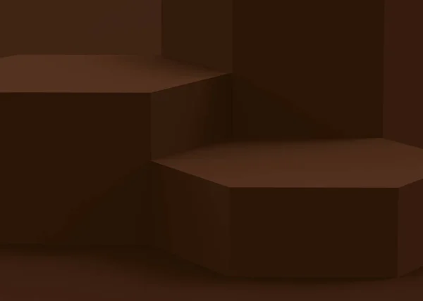 Bruine Donkere Zeshoek Podium Minimale Studio Achtergrond Abstract Geometrische Vorm — Stockfoto