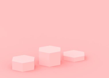 Soyut 3d pembe altıgen podyum minimum stüdyo arkaplanı. 3 boyutlu geometrik şekil çizimi. Kozmetik moda ve sevgililer günü ürünü. 