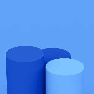3D mavi silindir podyum minimum stüdyo arkaplanı. Soyut 3d geometrik şekil çizimi. Hayalet mavi renk. Teknoloji icatları için görüntü.