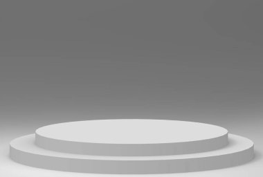 3d gri beyaz silindir podyum minimum stüdyo arkaplanı. Soyut 3d geometrik şekil çizimi çizimi.