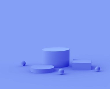 3D kraliyet mavi ve mor platform minimal stüdyo arkaplan. Soyut 3d geometrik şekil çizimi. Kozmetik ve güzellik ürünleri için görünüm.