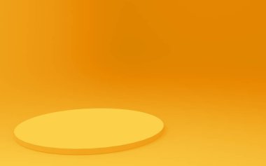 3D sarı silindir podyum minimum stüdyo arkaplanı. Soyut 3d geometrik şekil çizimi. Yaz tatili ürünleri için görüntü.