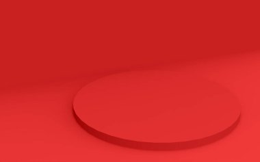 3d kırmızı silindir podyum minimum stüdyo arkaplanı. Soyut 3d geometrik şekil çizimi. Yaz tatili ürünleri için görüntü.