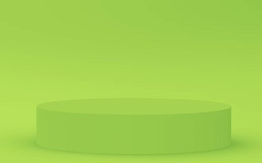 3D yeşil silindir podyum stüdyo arkaplanı. Soyut 3d geometrik şekil çizimi. Gıda için doğal ürün görüntüsü.