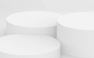 3D gri, parlak silindir podyum stüdyo arka planı. Soyut 3d geometrik şekil çizimi çizimi.