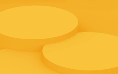 3D sarı silindir podyum minimum stüdyo arkaplanı. Soyut 3d geometrik şekil çizimi. Yaz tatili ürünleri için görüntü.