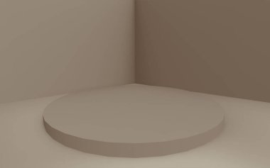 3D kahverengi silindir podyum stüdyo arkaplanı. Soyut 3d geometrik şekil çizimi. Kozmetik parfüm ürünleri için görünüm.
