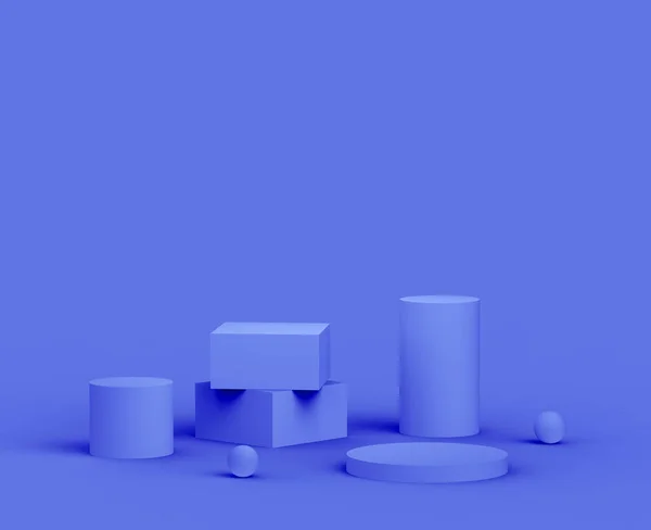 Královské Modré Fialové Platformy Minimální Pozadí Studia Abstraktní Vykreslení Geometrického — Stock fotografie