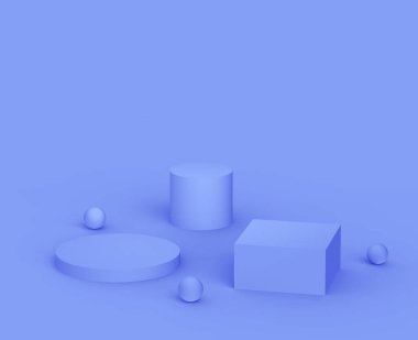 3D kraliyet mavi ve mor platform minimal stüdyo arkaplan. Soyut 3d geometrik şekil çizimi. Kozmetik ve güzellik ürünleri için görünüm.
