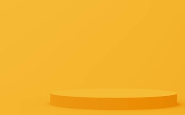 3D sarı silindir podyum minimum stüdyo arkaplanı. Soyut 3d geometrik şekil çizimi. Yaz tatili ürünleri için görüntü.