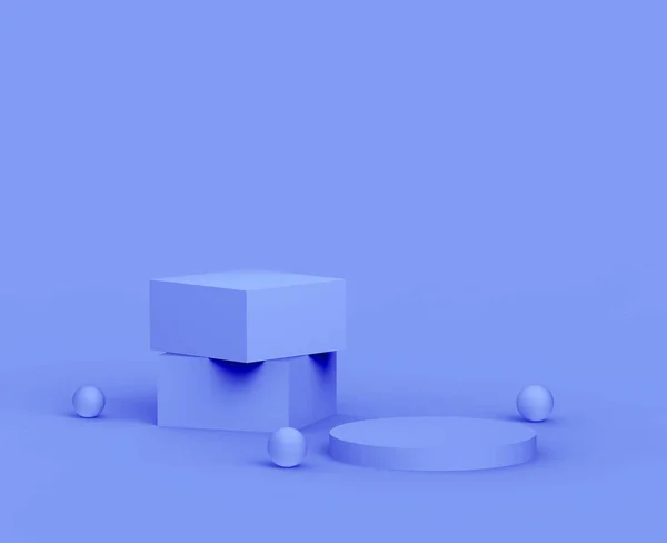 3D皇家蓝紫色平台最小工作室背景 摘要三维几何形体图解绘制 化妆品及美容美发产品展示 — 图库照片