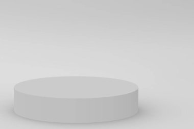 3d gri beyaz silindir podyum minimum stüdyo arkaplanı. Soyut 3d geometrik şekil çizimi çizimi.