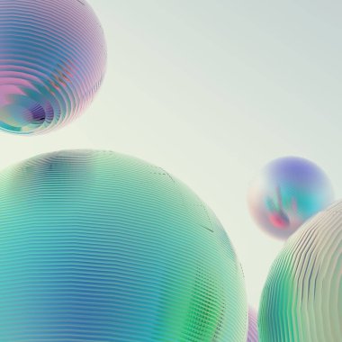 Nane yeşili toplar gümüş renkler izole edilmiş arka plan. Soyut kabarcık parlak pastel 3d geometrik şekil çizimi. 