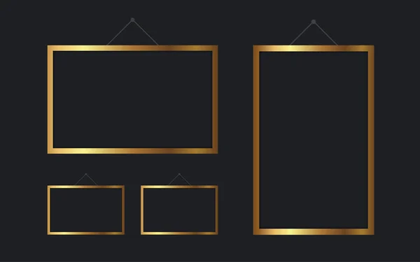 黒の背景を持つ正方形の黄金のフレーム — ストックベクタ