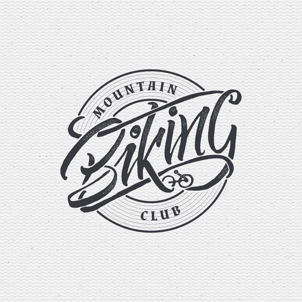 Bicicleta de montaña signo hecho a mano diferencias, hecho con caligrafía y letras Se puede utilizar como insignia insignia logotipo diseño ciclismo deportes club — Archivo Imágenes Vectoriales