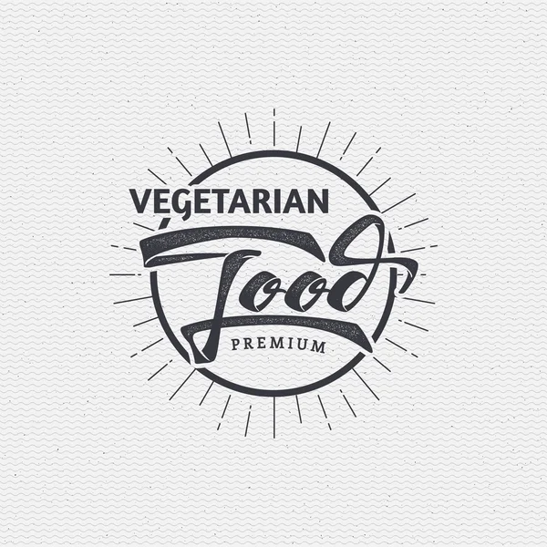 Comida vegetariana etiquetas, pegatinas, letras a mano, fue escrito con la ayuda de habilidades de caligrafía y plantillas recogidas utilizando reglas tipográficas — Archivo Imágenes Vectoriales