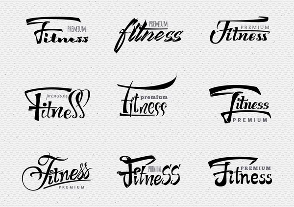 Fitness Premium - crachás, letras, caligrafia é escrito com a ajuda de ferramentas usando regras tipográficas — Vetor de Stock