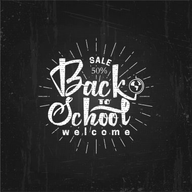 Geri okul yazı tahtası-etiket, Etiketler, el yazı, yazılmış hat beceri ve tipografik kuralları kullanarak toplanan şablonları yardımı ile