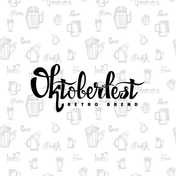 Bira Festivali oktoberfest kupalar-vintage tipografi amblemi, Grunge grafik tasarım için seamless modeli üzerinde — Stok Vektör