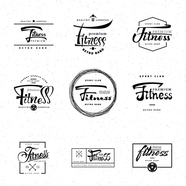 Fitness: las insignias, las letras y la caligrafía se escriben con la ayuda de herramientas que utilizan reglas tipográficas — Vector de stock