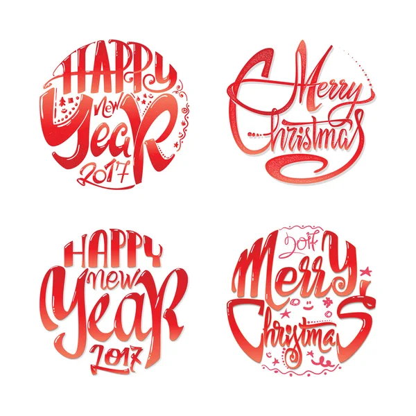 Feliz Natal e feliz ano novo 2017 texto lettering mão. Caligrafia vetorial artesanal para o seu projeto —  Vetores de Stock