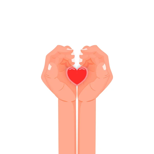Руки Держат Подушку Форме Сердца Подарок День Святого Валентина — стоковый вектор