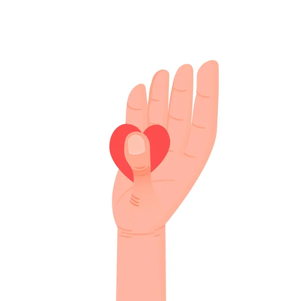 The hand holds a tiny heart for you. Card for Valentines Day. — Stock Vector