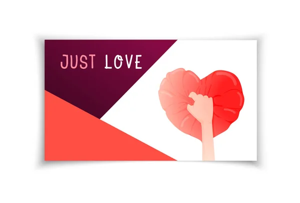 Hand houdt een kussen in de vorm van een hart.. Kaart voor Valentijnsdag. — Stockvector