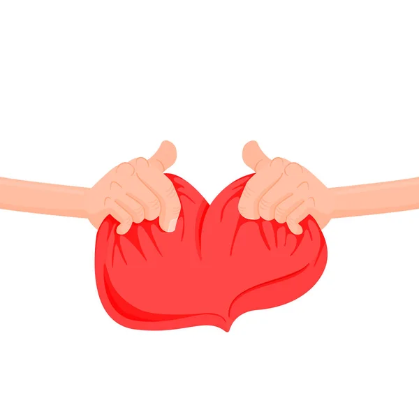 Руки держит подушку в форме сердца, подарок на День Святого Валентина. — стоковый вектор