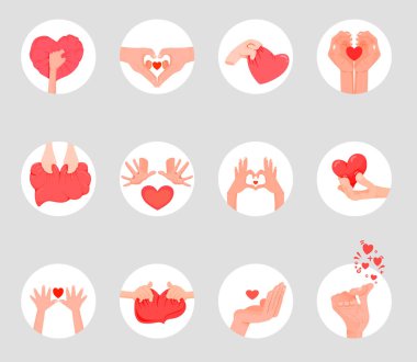 Elleri kalp şeklinde katlanmış. Sevgililer Günü için kart. Aşıkların el hareketleri..