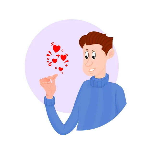 Cartoon character holding a heart in his hands — Stockový vektor