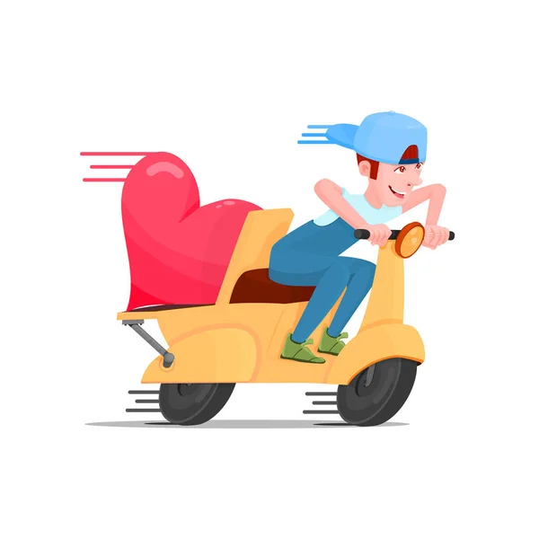 Gai gars sur un scooter, un livreur de coeurs. — Image vectorielle
