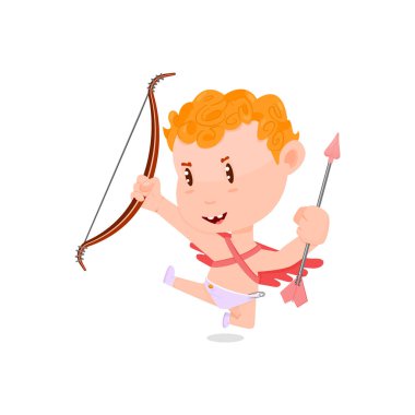 Çizgi film karakteri komik aşk tanrısı, Sevgililer Günü için illüstrasyon.