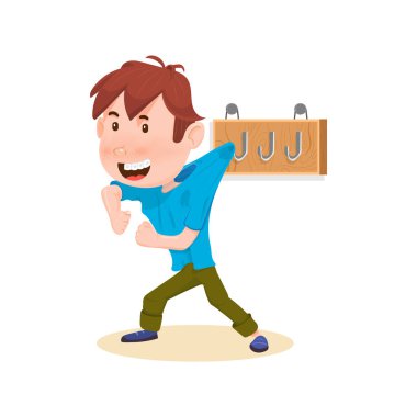 Oğlan kancaya asılmış, düz çizgi film karakteri..