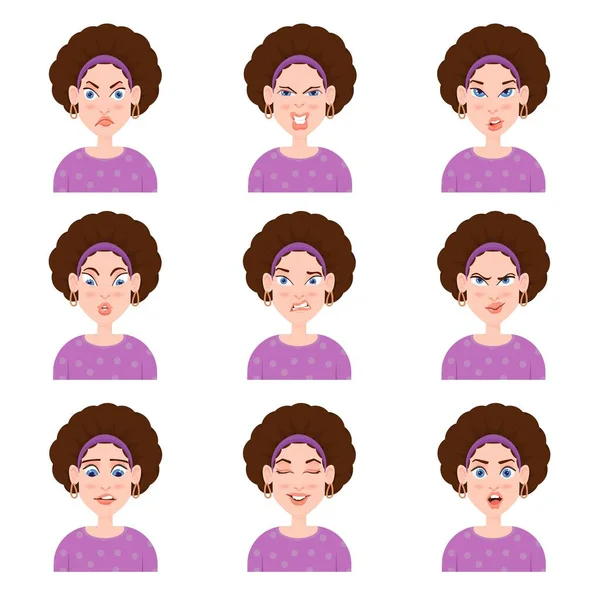 Female avatar with emotions cartoon style. — ストックベクタ