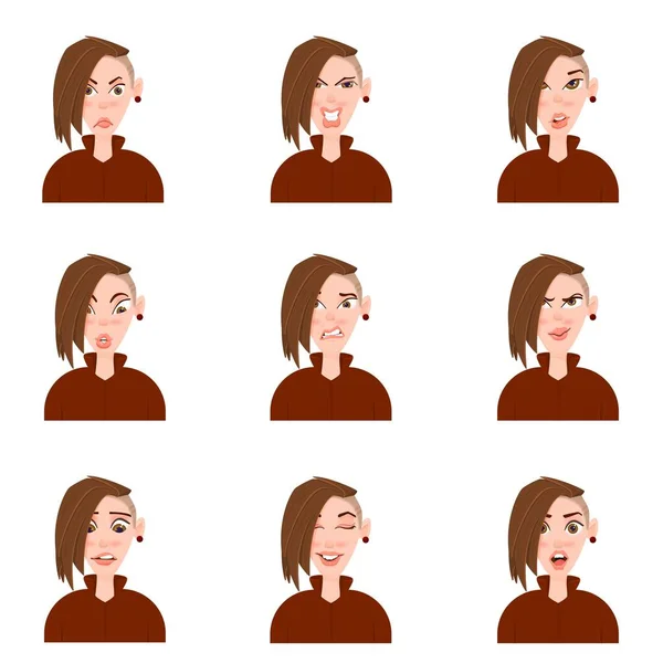 Female avatar with emotions cartoon style. — ストックベクタ