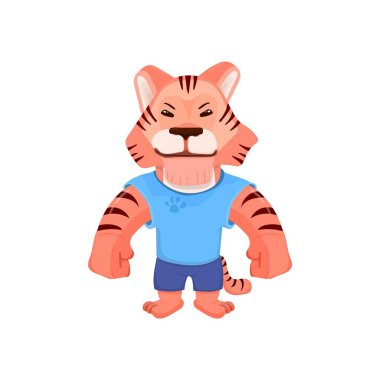Comic tiger in clothes cartoon character flat style, mascot for the year of the tiger