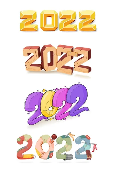 New year 2022, 3d set of stickers for poster design. — 图库矢量图片