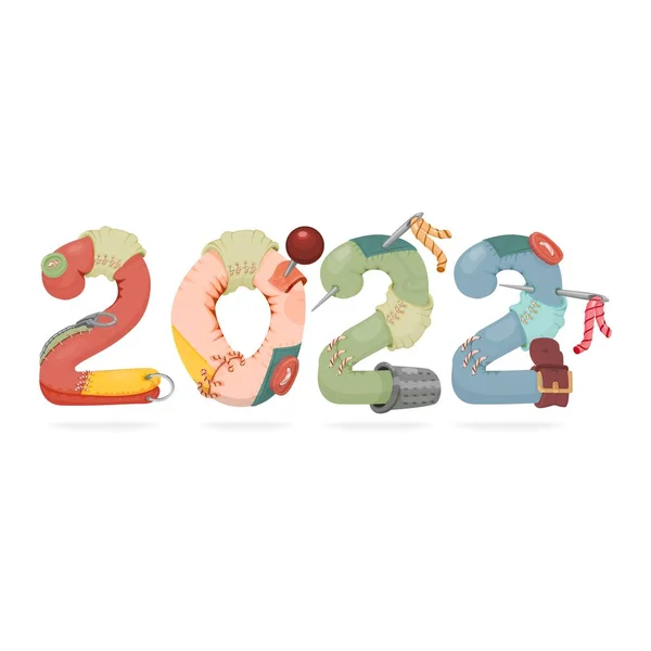 Banner concept for New Year 2022. Toy banner with buttons and patches. — 图库矢量图片