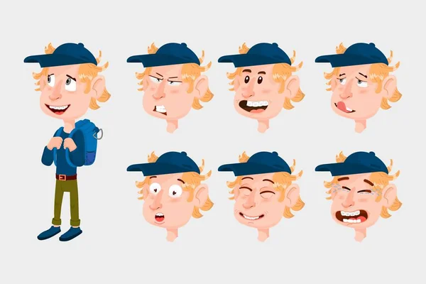 Cheerful boy emotion constructor, cartoon character, flat style. — Vettoriale Stock