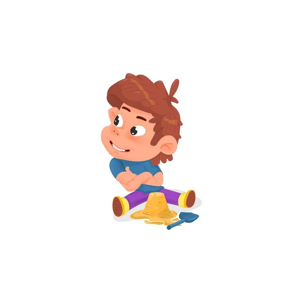 Šťastný Chlapec Kreslený Styl Hraní Pískovišti — Stockový vektor